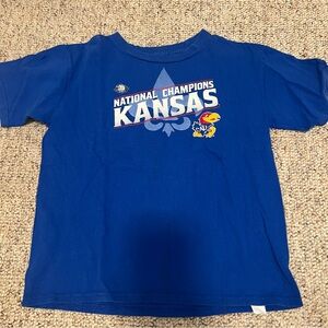 Kansas Jayhawks Shirt Youth L Size 7 Blue Champion Rock Chalk Jayhawks Boys